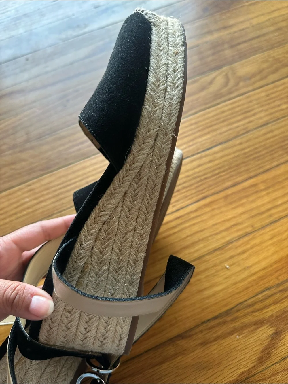 Sole Society Black Suede Espadrille Wedge Sandals Jute Heel Size 8.5M